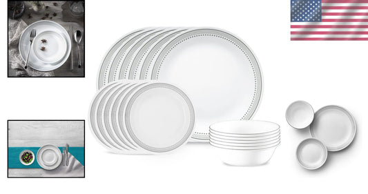 Elegant 18-Piece Dinnerware Set - Lightweight Chip Resistant Glass, Mystic Gray