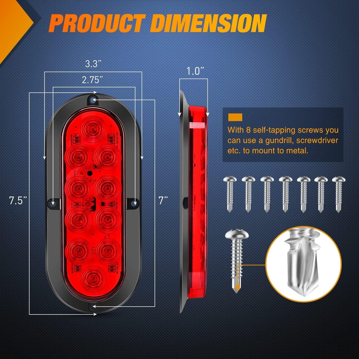 6'' Oval Red-White-Amber LED Trailer Lights - Super Bright, Waterproof 6-Pack