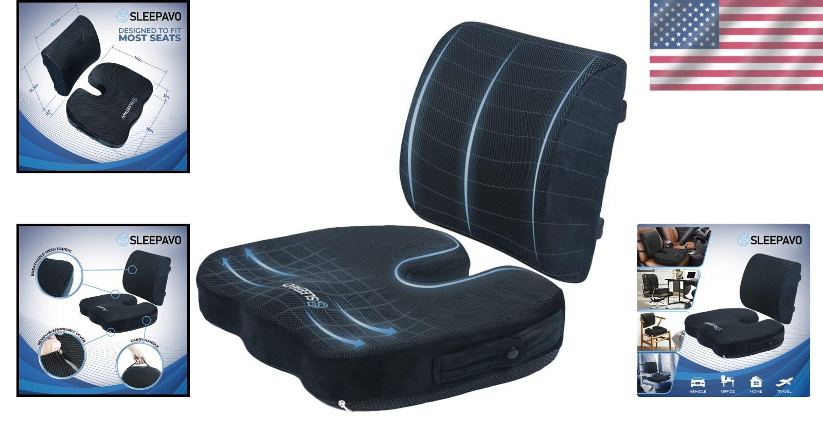 Orthopedic Memory Foam Seat Cushion for Back Pain Relief - Portable & Adjustable