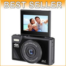 Load image into Gallery viewer, 64MP 4K Digital Camera with 3'' Flip Screen &amp; 16X Zoom - Perfect for Vlogging