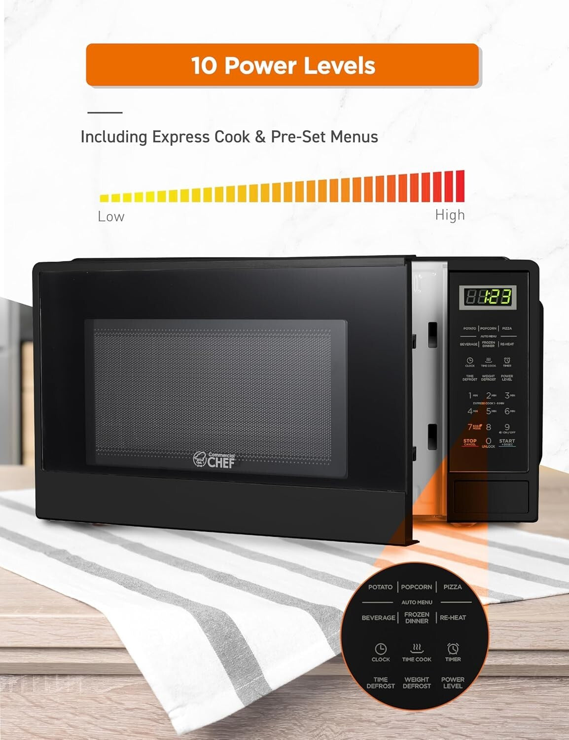 Versatile Countertop Microwave - 1.1 Cu Ft with Push Button & 10 Power Levels