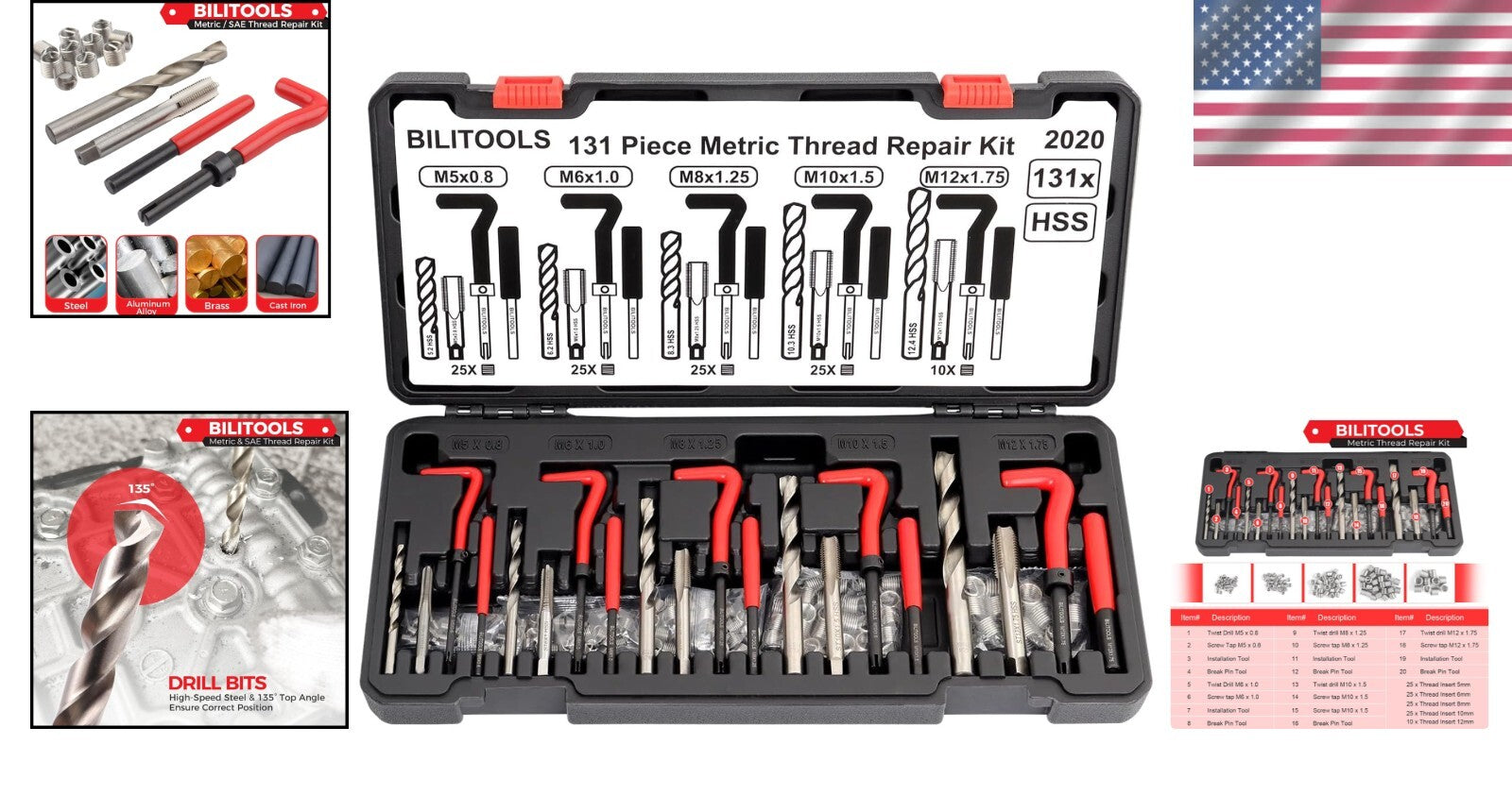 Durable 131-Piece Thread Repair Kit for Automotive and Plumbing Applications