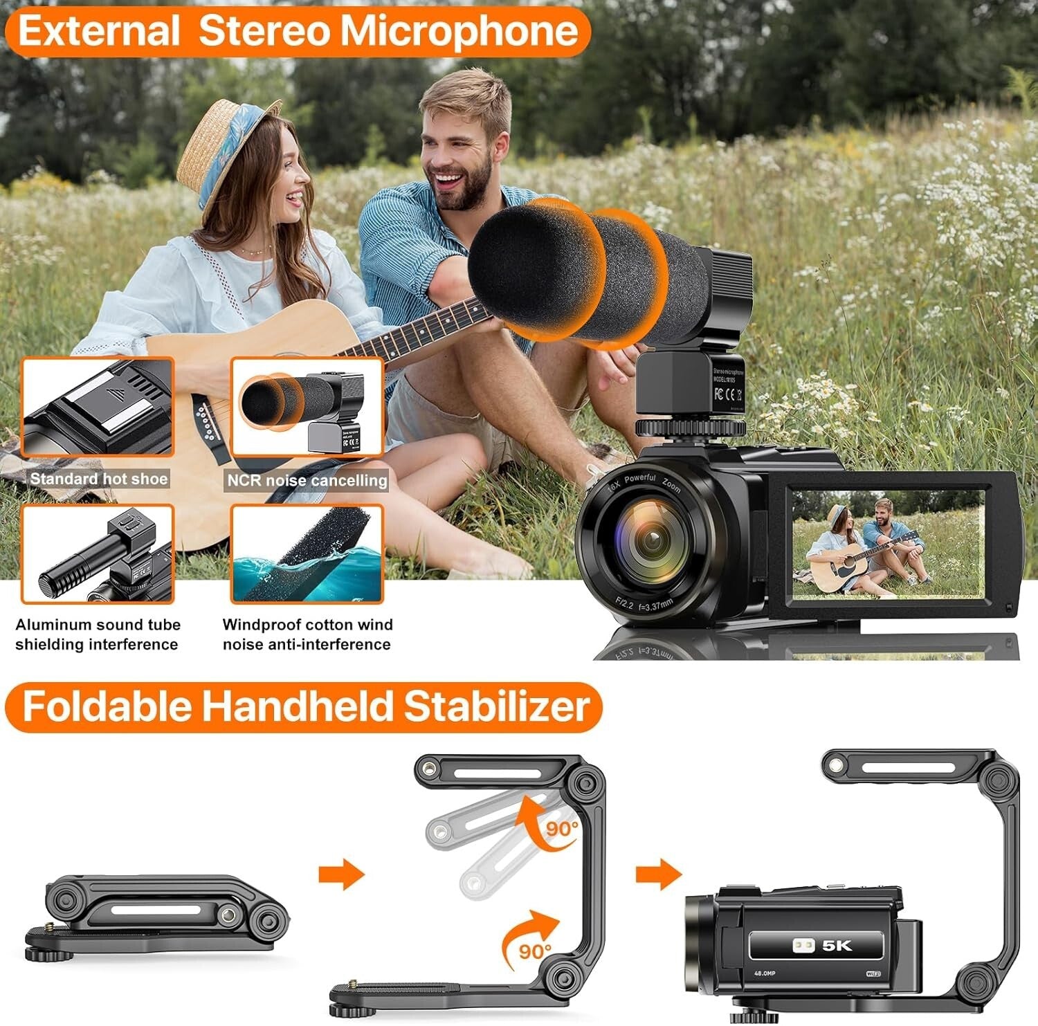 Ultra Full HD 5K Camera with 48MP, Anti-Shake & Remote - Ideal for YouTube