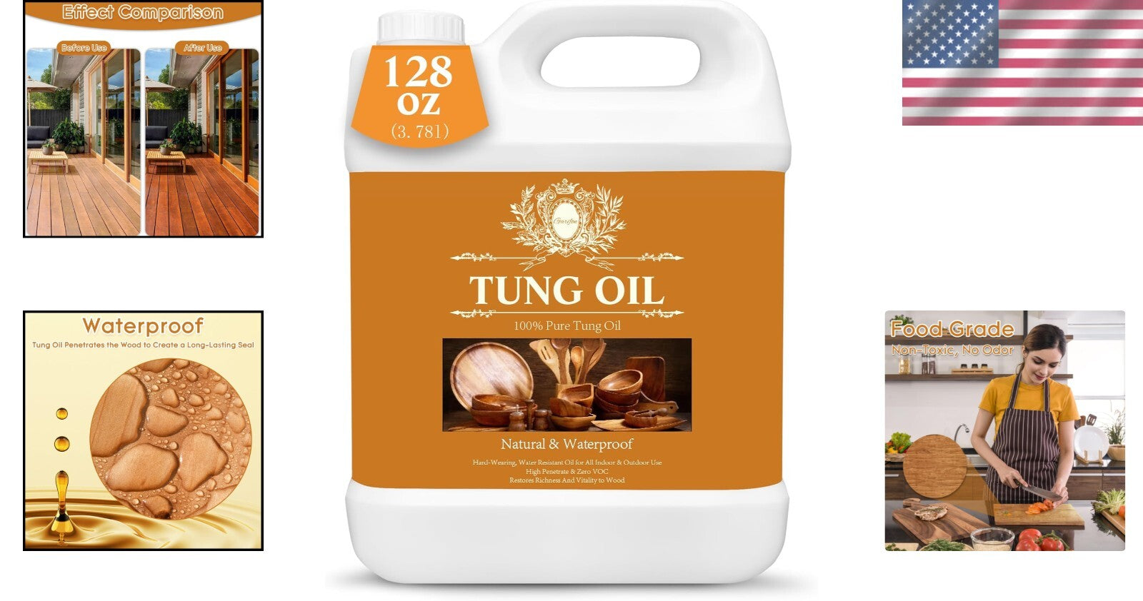 Eco-Friendly 1 Gallon Tung Oil Finish - Perfect for Furniture and Food Surfaces