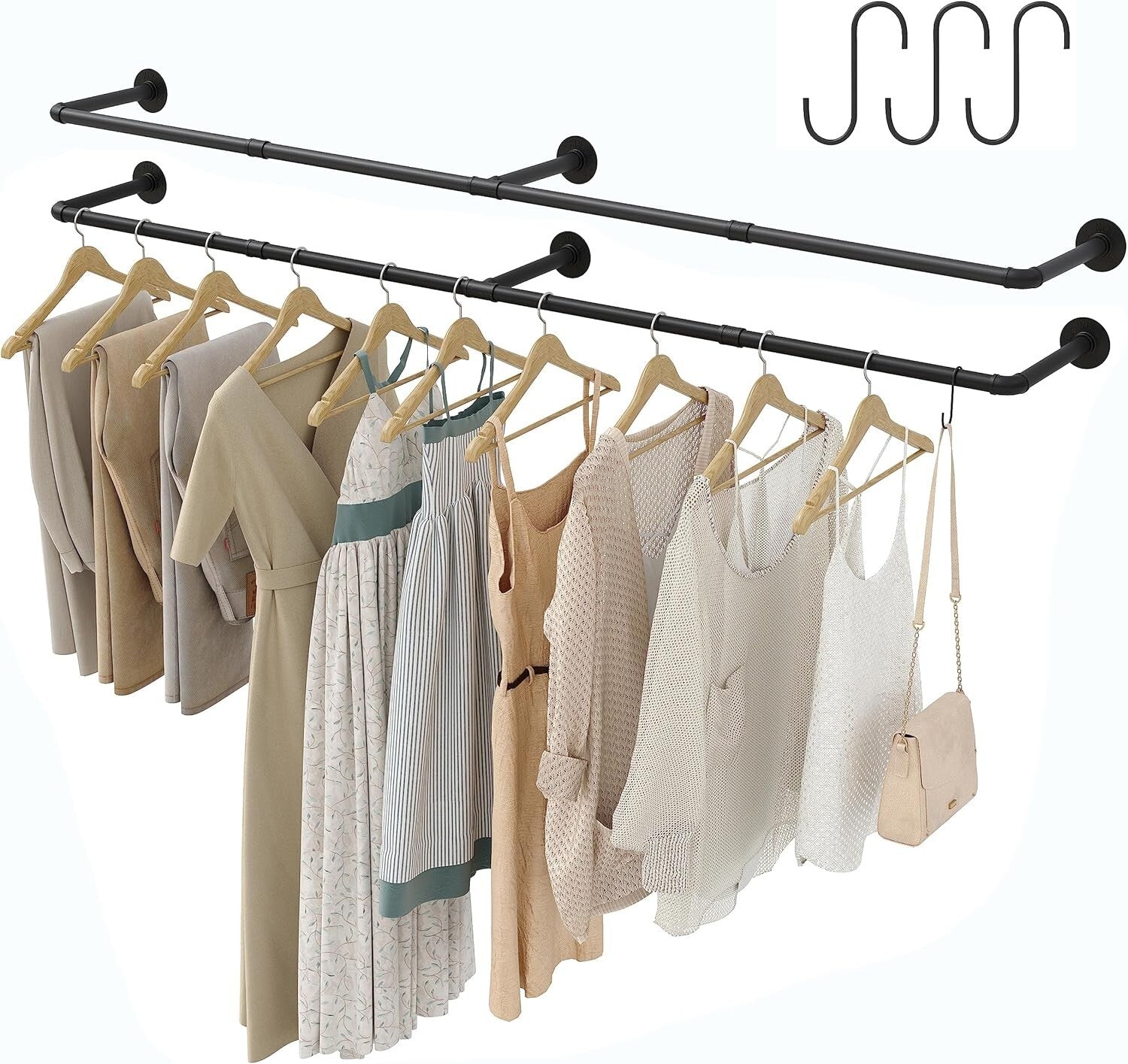 Portable 72''L Iron Clothes Rack with Hooks – Ideal for Laundry and Retail