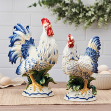 Load image into Gallery viewer, Vibrant Sicily Blue Ceramic Rooster &amp; Hen Statues - Elegant Farmhouse Accent