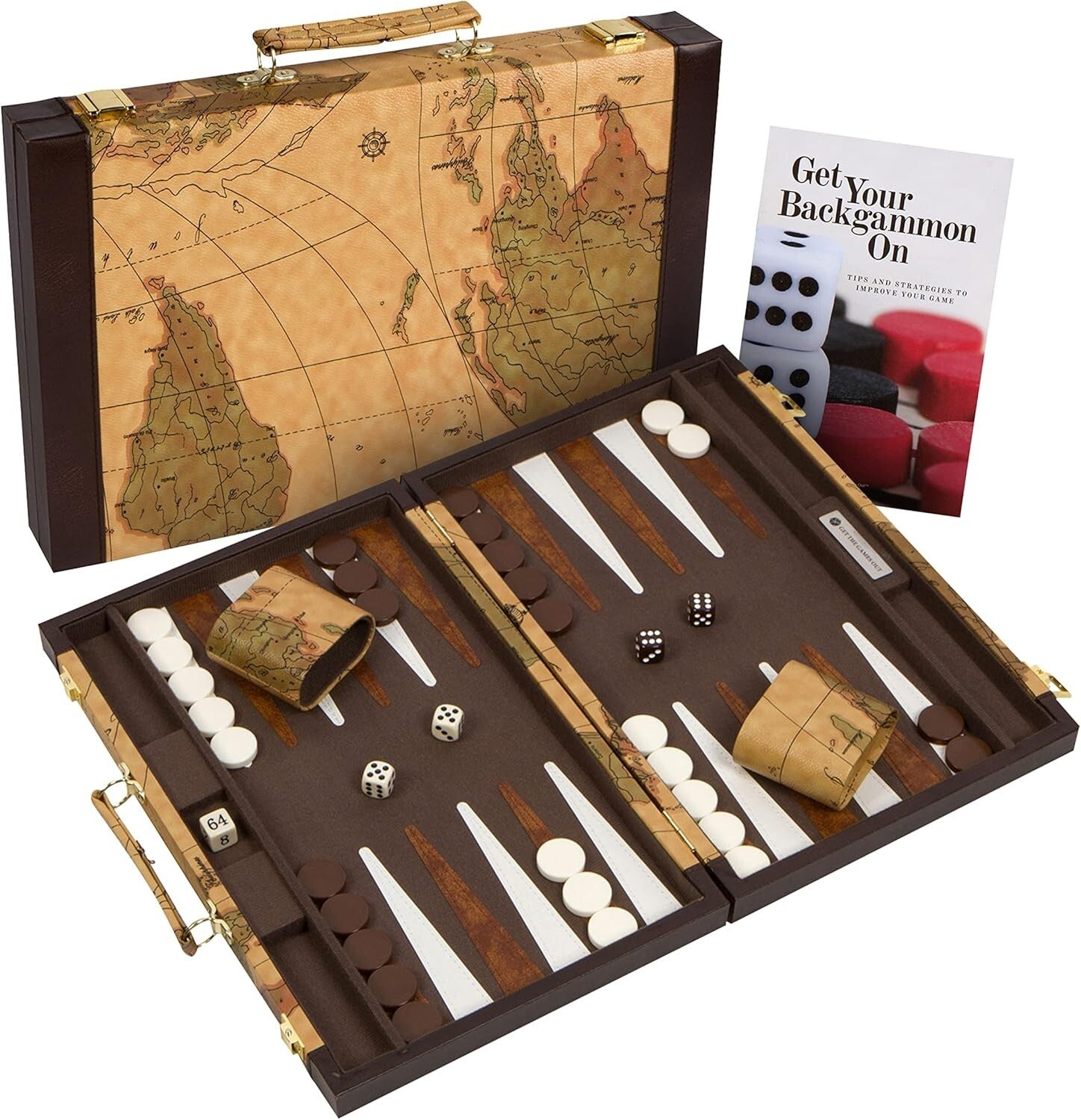 Classic Backgammon Set - Elegant Leatherette Case + Complete Guide Included