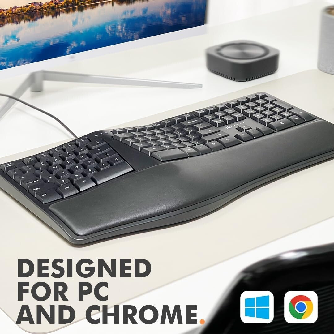 X9 Wired Ergonomic Keyboard: Cushioned Wrist Rest and 110 Keys for Productivity