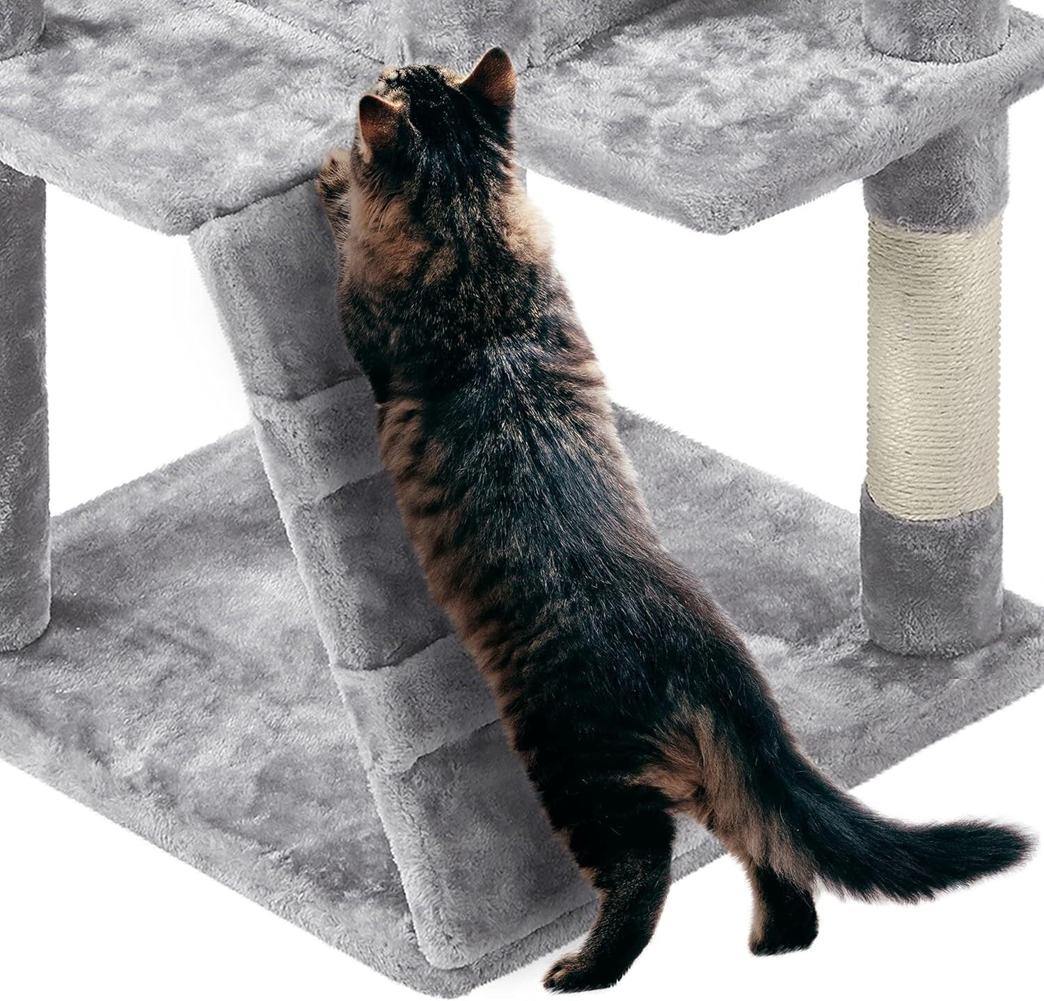Light Gray Cat Condo with Three Platforms & Scratching Posts - Easy Assembly