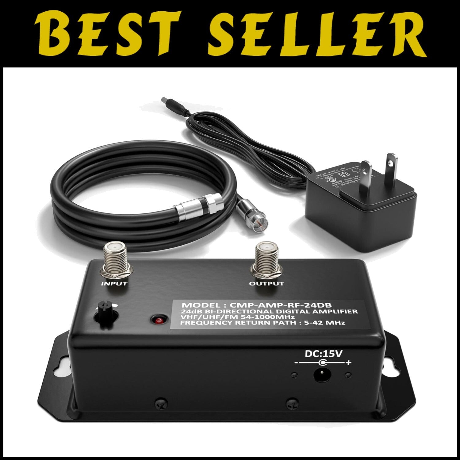 Compact 24 dB TV Signal Amplifier with Heavy Duty Metal Housing - Versatile Use