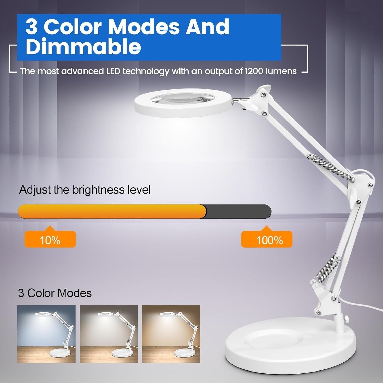 2-in-1 Dimmable LED Magnifying Lamp with Clamp - 3 Color Modes for Crafts