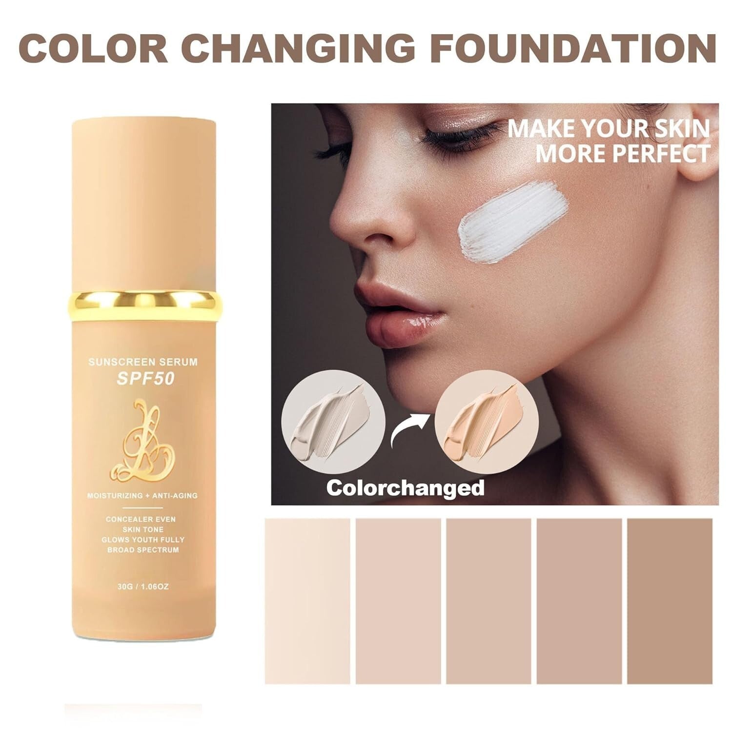 Light/Medium Spectrum Waterproof Foundation - SPF 50+ for Flawless Aging Skin