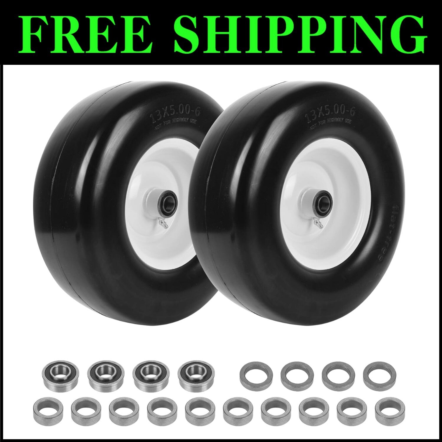 High-Load 2-Pack 13 x 5.00-6" Solid Rubber Tires for Garden Lawn Tractors