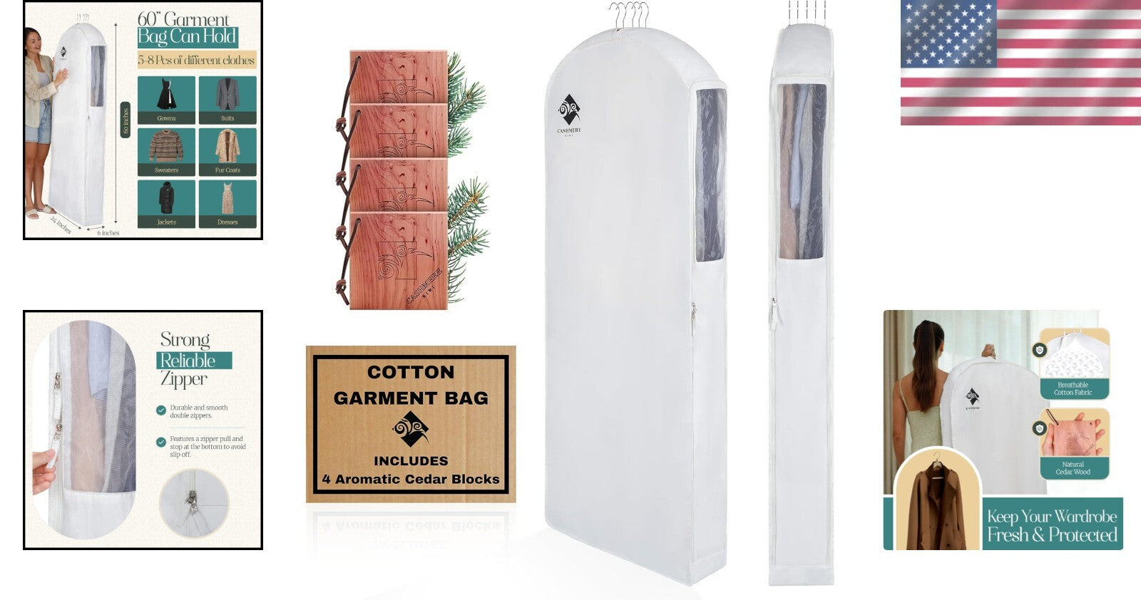 Stylish 60” Garment Bag with Cedar Blocks - Perfect for Formal Dresses and Coats