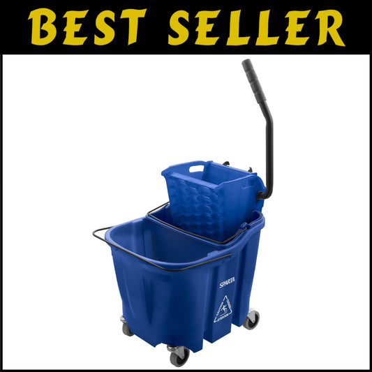Commercial Mop Bucket with Non-Marking Casters and Side Press Wringer - 35 Quart