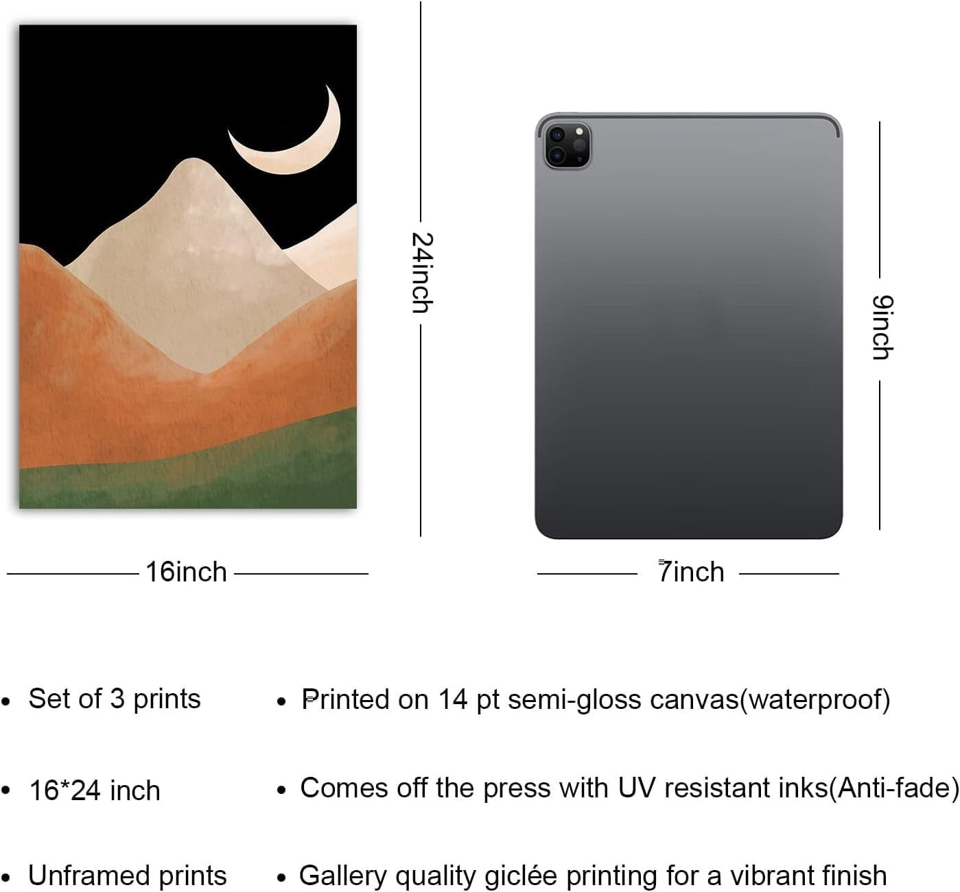 Elegant Bohemian 3-Piece Canvas Art Set - 16" x 24" Mid Century Abstract Prints