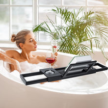 Load image into Gallery viewer, Luxury Bamboo Bath Caddy - Adjustable Tray for Wine Glass, Tablets &amp; Relaxation