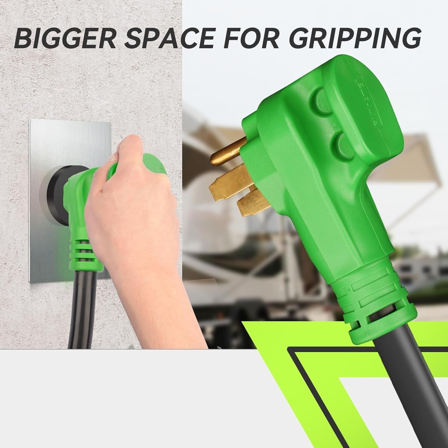 Flexible 50 Amp RV/EV Extension Cord with LED Power Indicator & Strap – 15 Ft