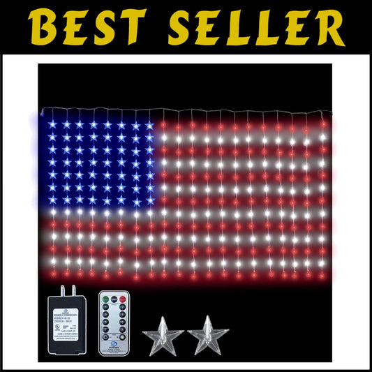 Festive 260 LED American Flag Curtain Lights - Ideal for Patriotic Celebrations