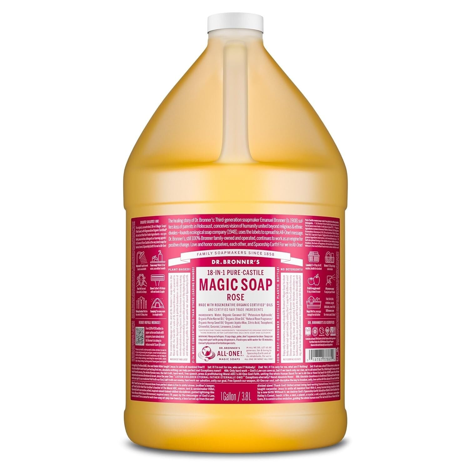 1 Gallon Magic Soap Pure-Castile Liquid Soap Rose - Organic, Vegan & Versatile