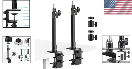 2-Pack Adjustable Desk Mount Stand with 360° Ball Head for Cameras & Lights