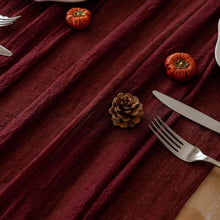 Load image into Gallery viewer, Elegant Burgundy 35x120 Inch Cheesecloth Table Runner Set - Perfect for Parties