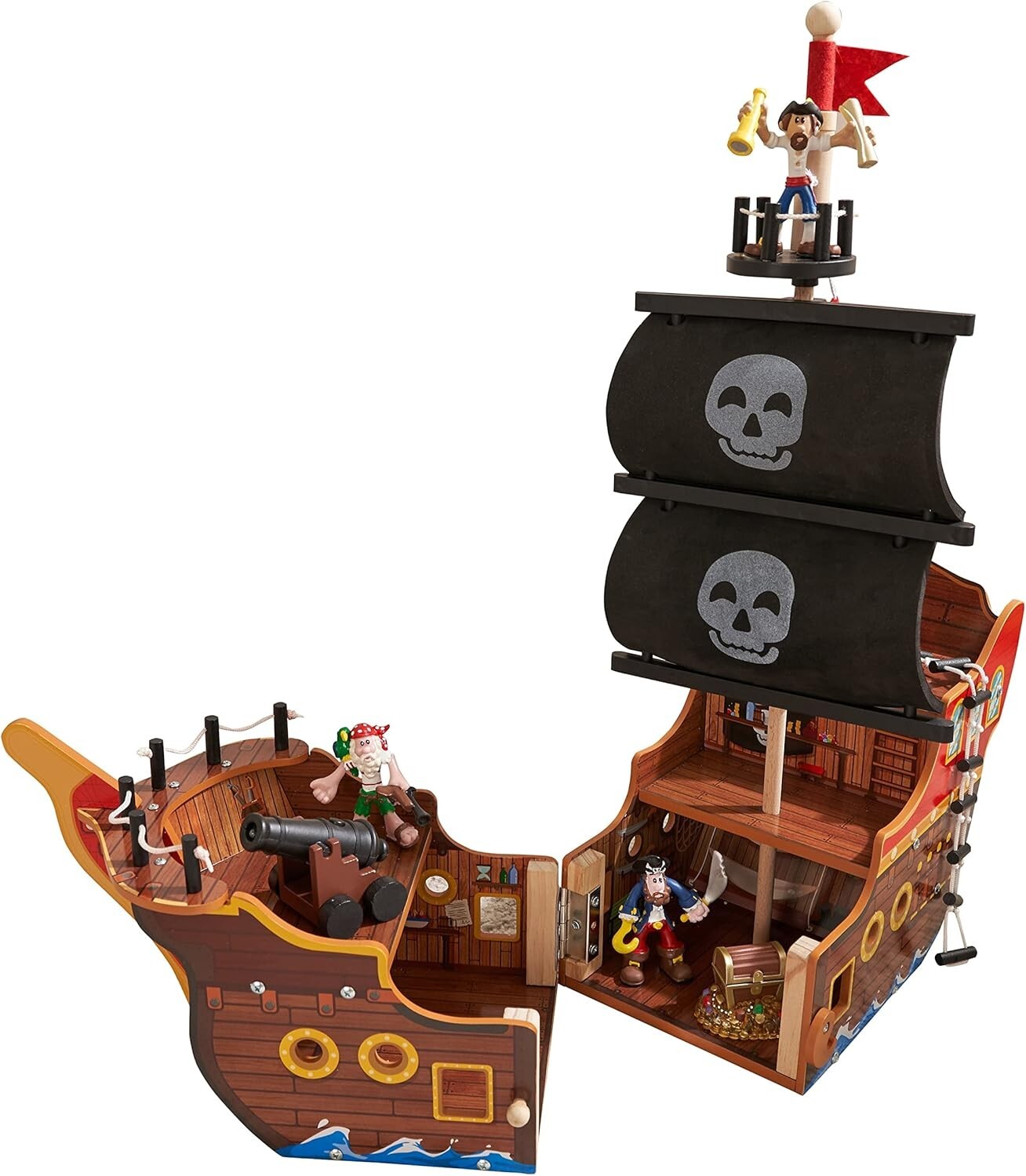 3-Level Wooden Pirate Ship Play Set with Realistic Lights & Sounds for Kids