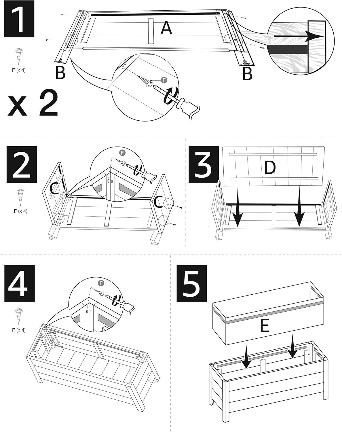 Eco-Friendly Recycled Wood Rectangular Garden Planter - 37 x 13 x 15 Inches