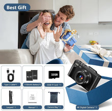 Load image into Gallery viewer, 4K Vlogging Camera with 64MP, 180° Flip Screen &amp; 18X Zoom - Perfect for Travel