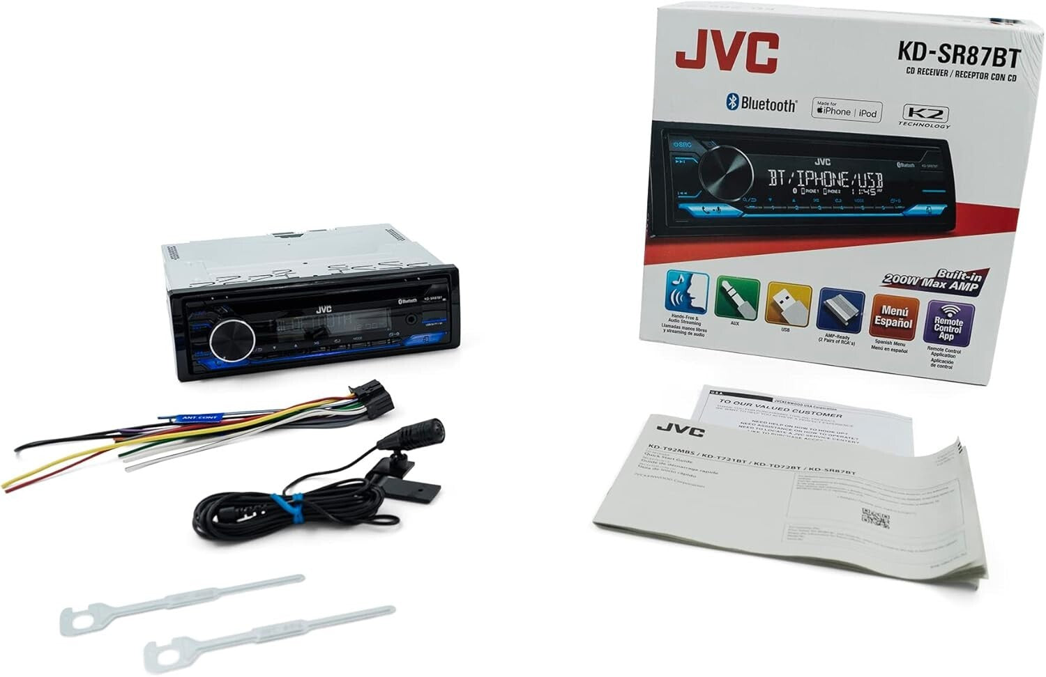 Bluetooth CD Car Stereo with USB & AUX - 13-Band EQ & Detachable Face Plate