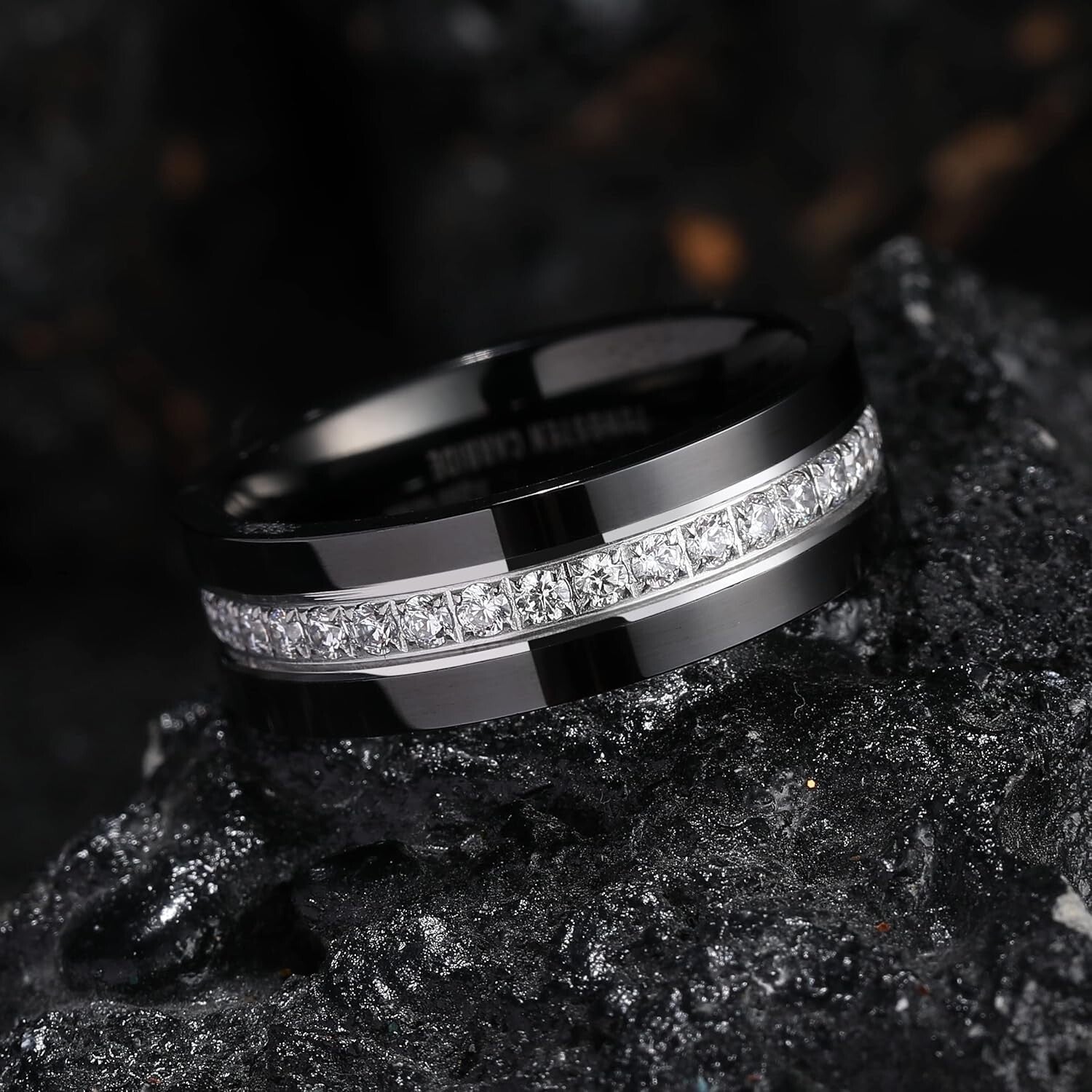 Men's Paid Engagement Ring in Tungsten - Comfort Fit with Cubic Zirconia Shine