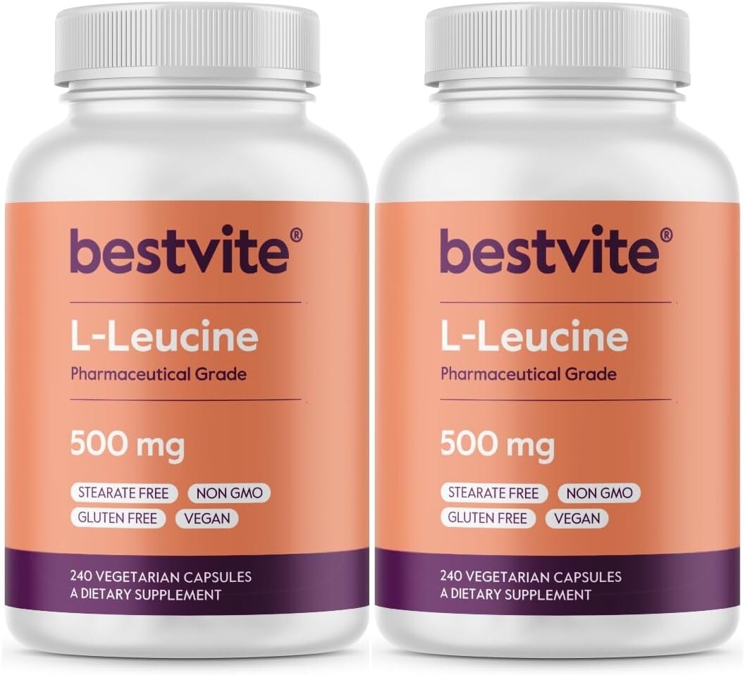 500mg L-Leucine Capsules (480 Veg Caps) - Pure Protein Synthesis Support