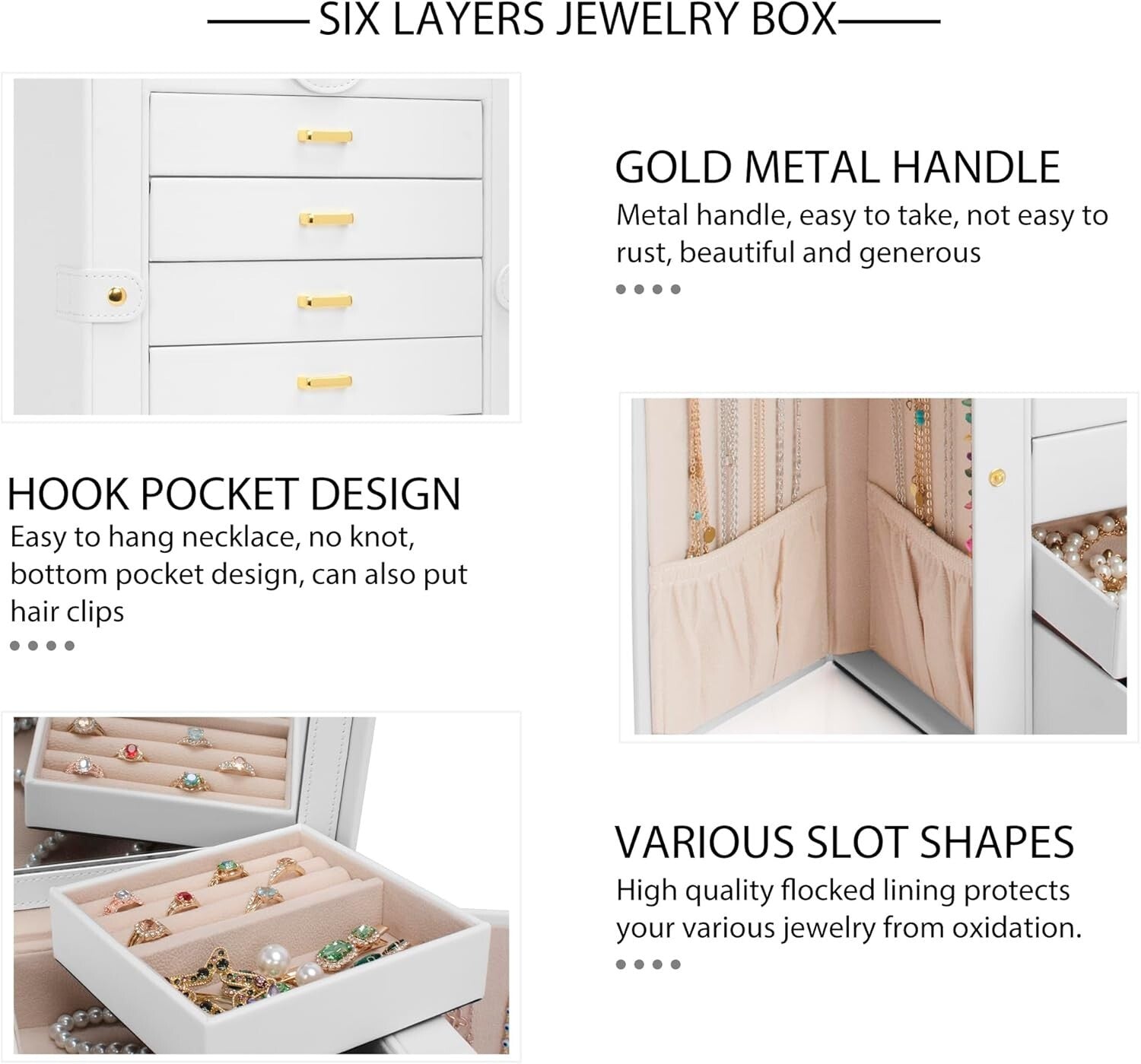 Stylish White Jewelry Box with 5 Drawers & Mirror - Ideal for Rings & Necklaces