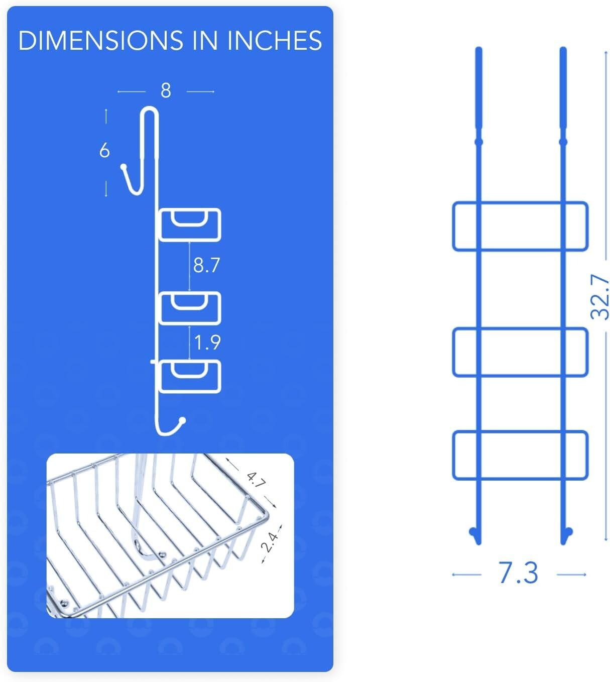 Premium Polished 3-Tier Shower Organiser - No Drill Mount with Rubber Protection