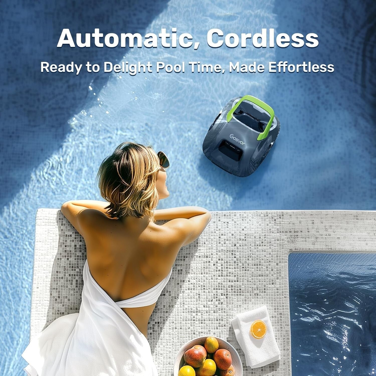 Automatic Cordless Pool Cleaner with Self-Parking - Ideal for Above-Ground Pools