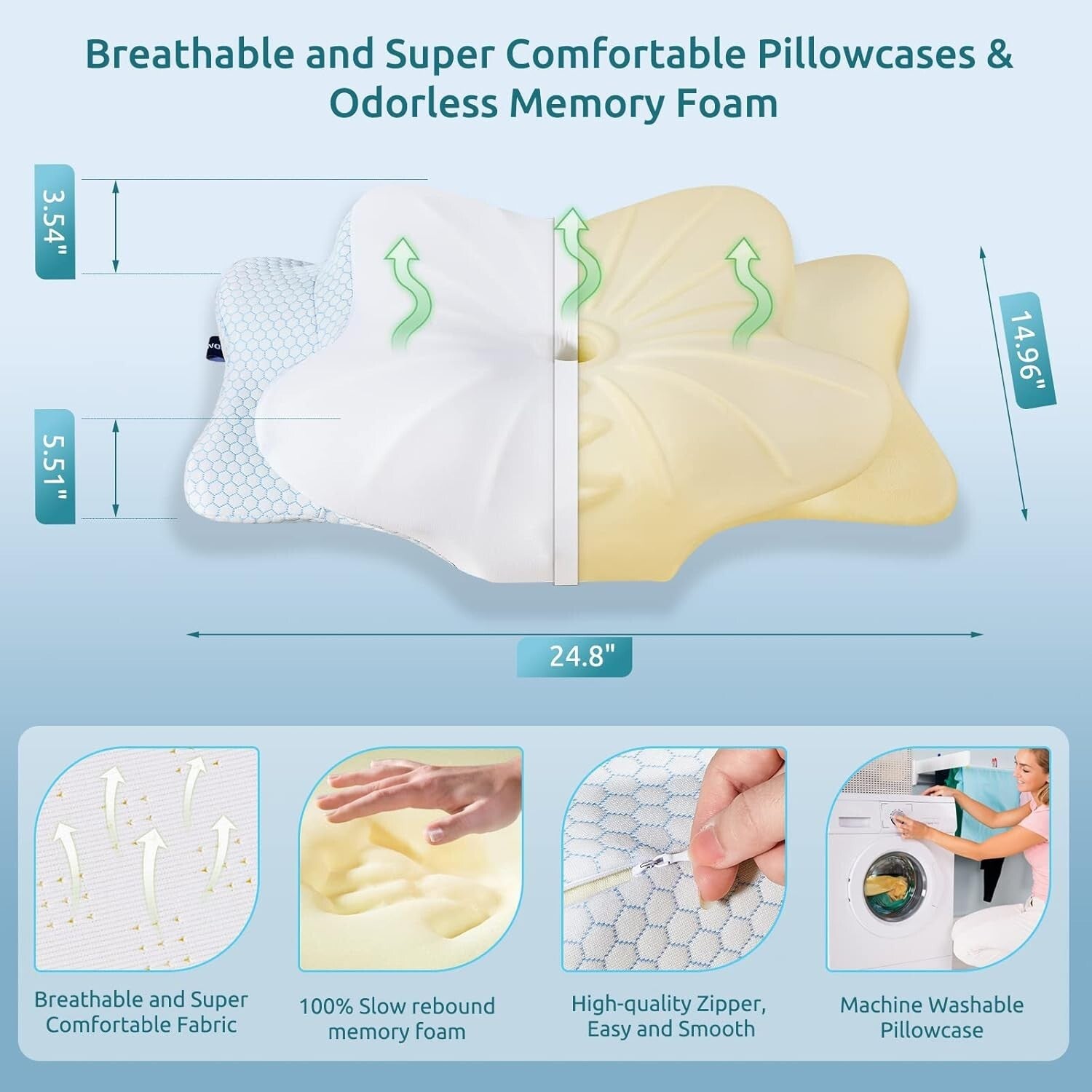 Ergonomic Cervical Pillow for Neck Pain Relief - Contour Memory Foam Queen Size