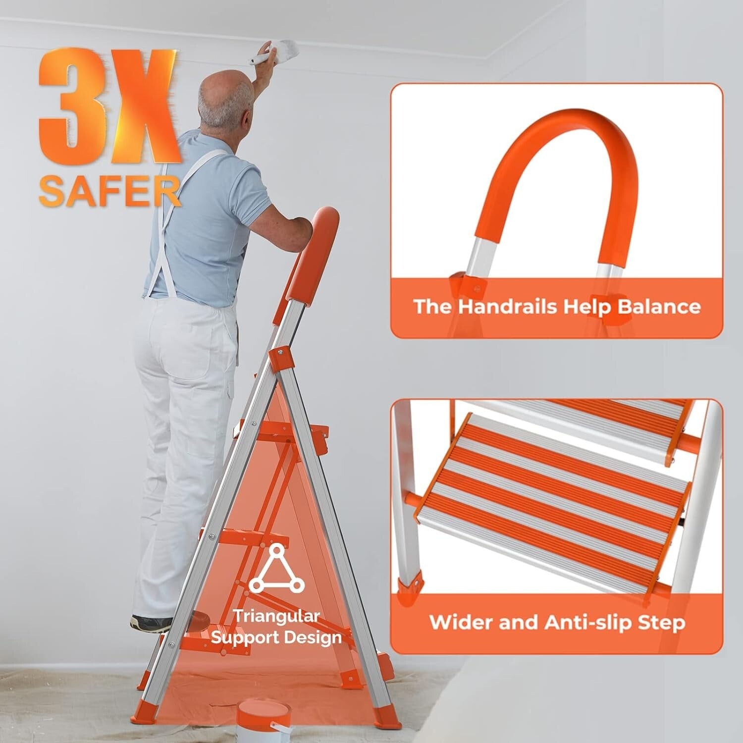350lbs Lightweight Foldable 3-Step Stool with Anti-Slip Grip | Home & Kitchen