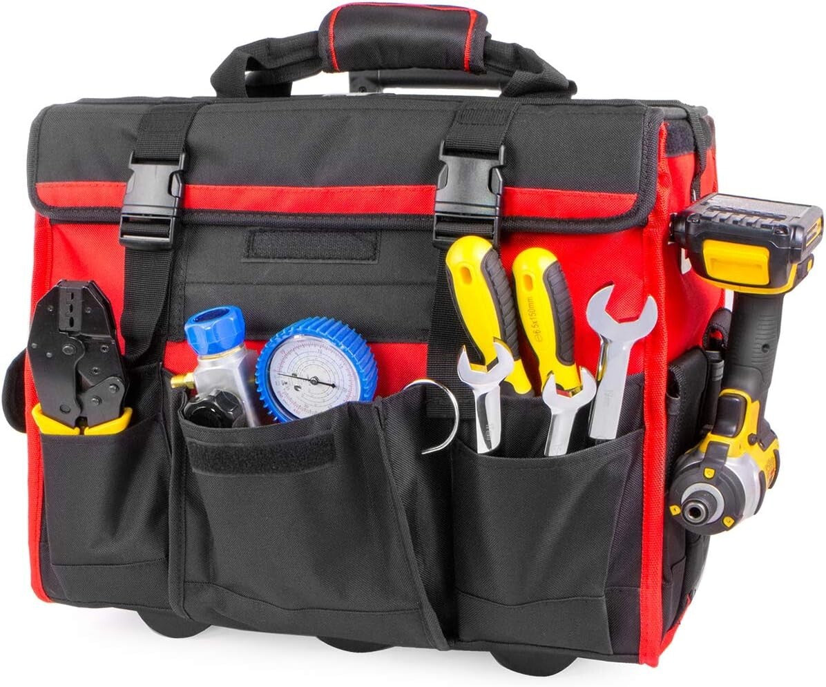 Durable 18" Rolling Tool Bag with 18 Compartments - Perfect for Professionals
