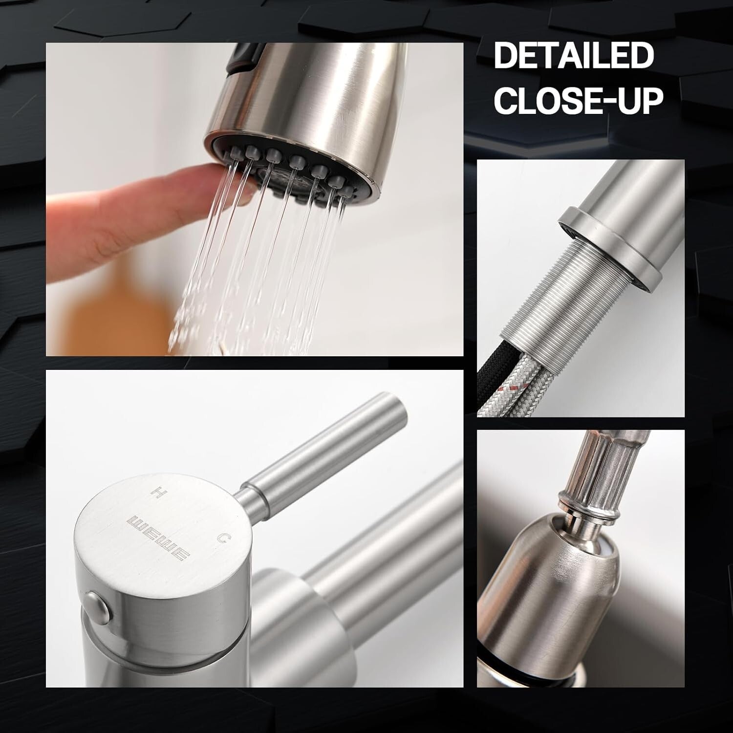 Easy Install Brushed Nickel Kitchen Faucet with 360° Pull Down Sprayer - 2 Pack