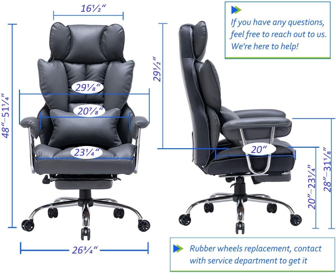 Big and Tall High Back Computer Chair with Footrest - Mineral Grey Elegance