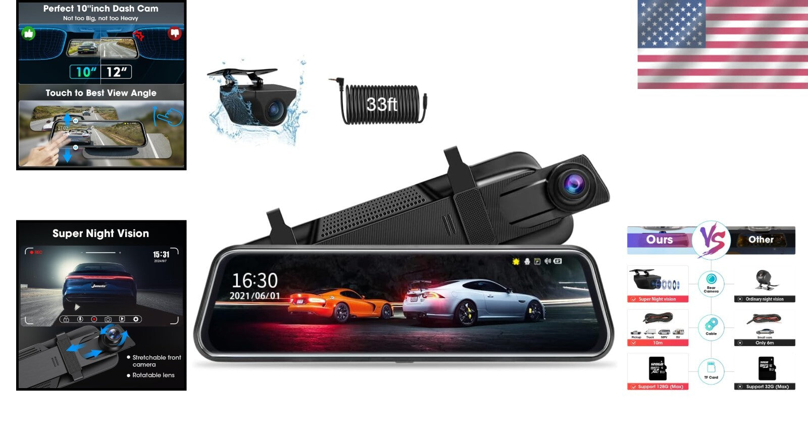 Advanced 1080P Mirror Dash Cam with G-Sensor & Super Night Vision Features