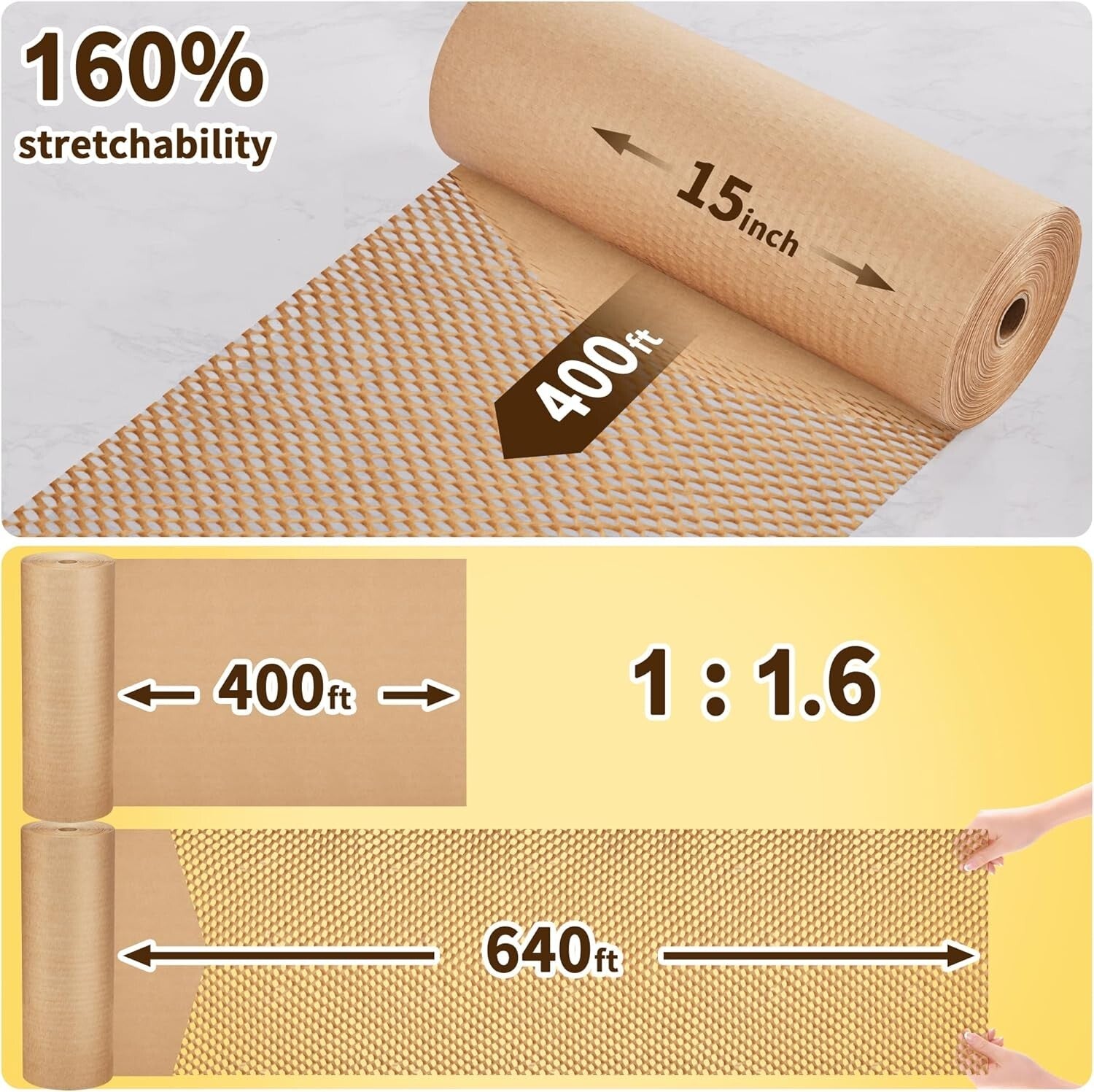 15''x400' Honeycomb Wrap with 30 Fragile Labels - Ideal for Shipping & Gifts