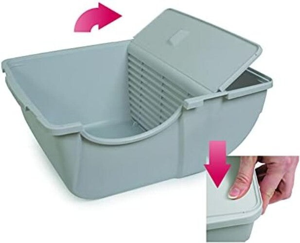 Effortless Grey Litter Box for Small to Medium Cats - No Electricity Needed