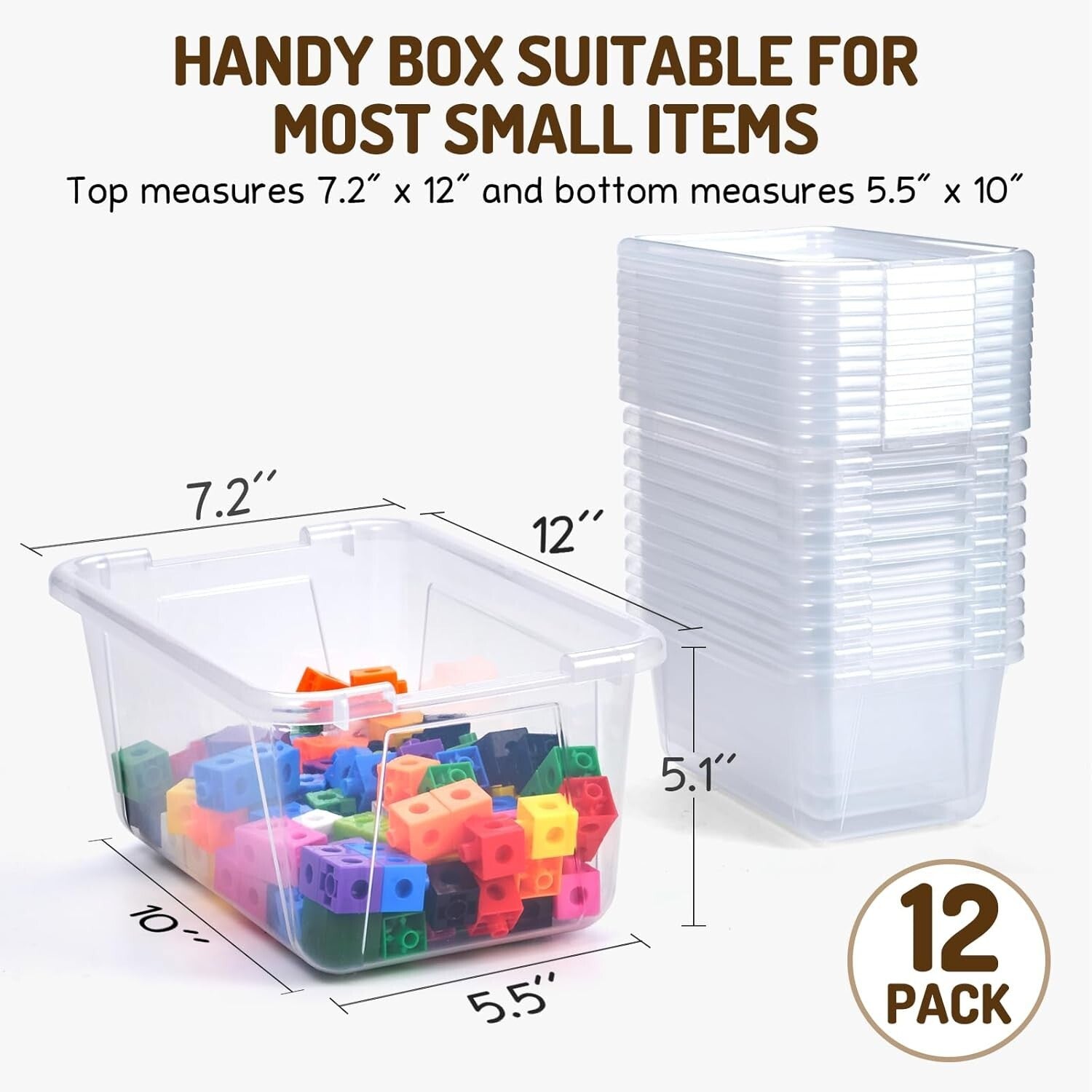 12 Pack Clear Plastic Storage Bins with Lockable Lids - Ideal for Classroom Toys