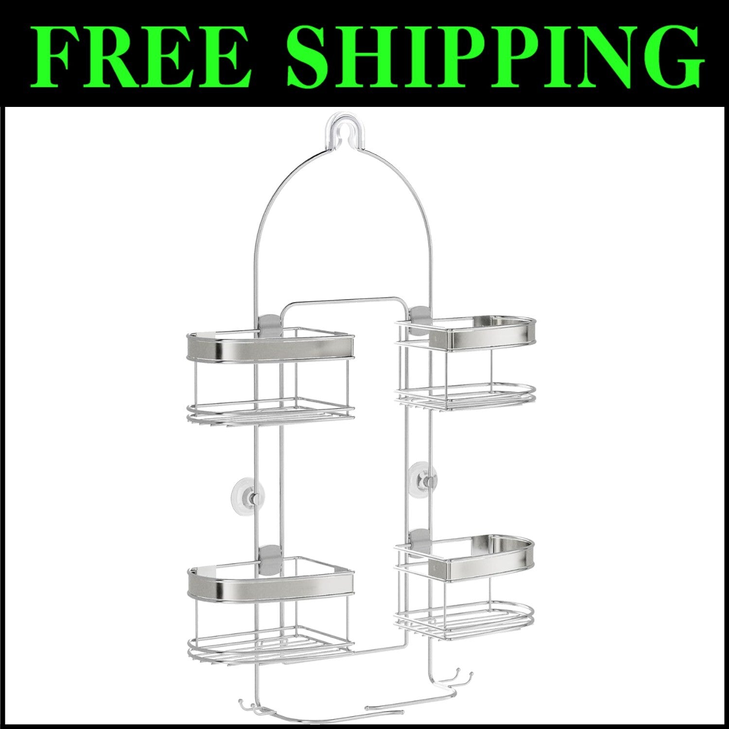 Adjustable Stainless Steel Shower Caddy with 4 Expandable Baskets for Storage