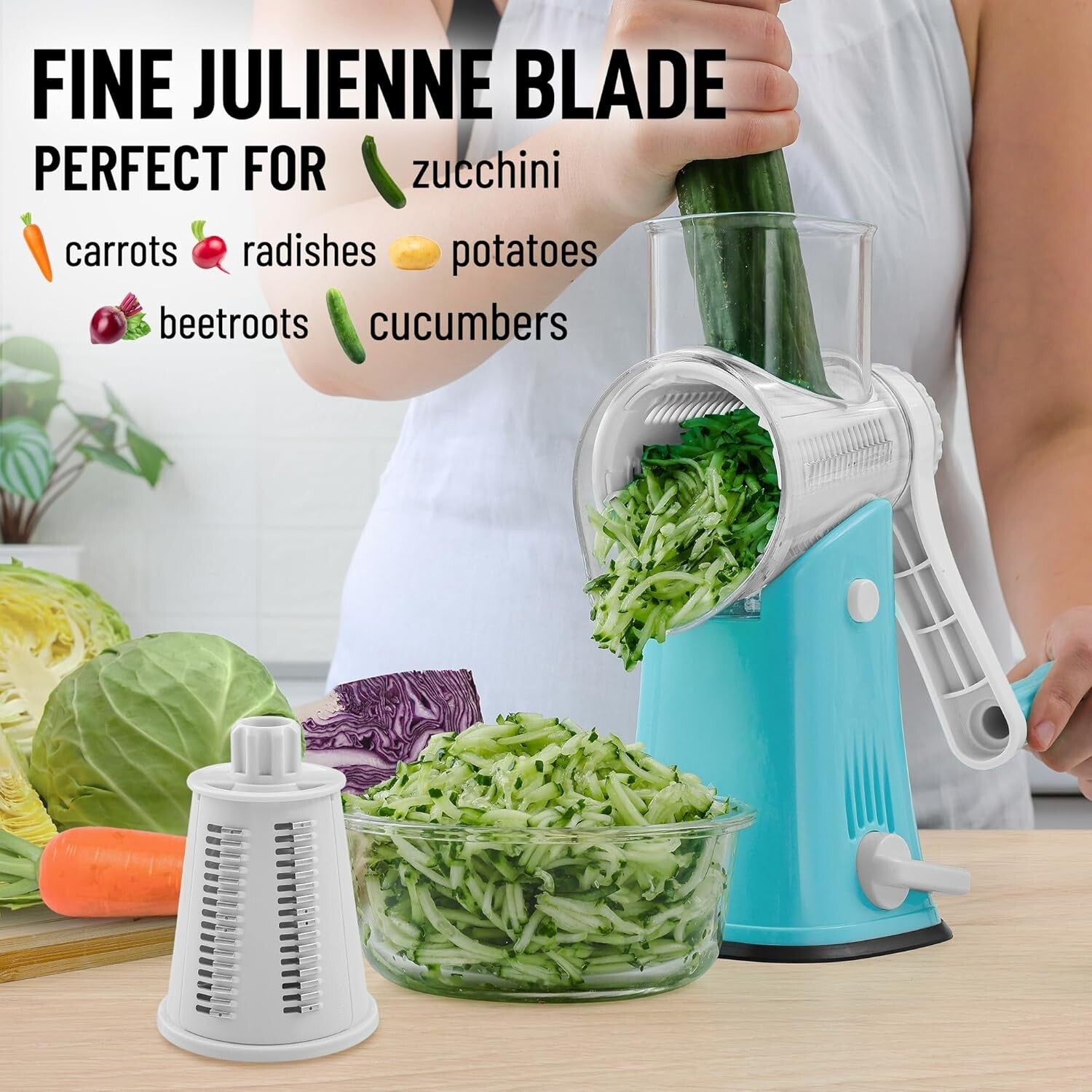5-Blade Vegetable Chopper - Hand Crank Grater with Suction Base for Fast Prep