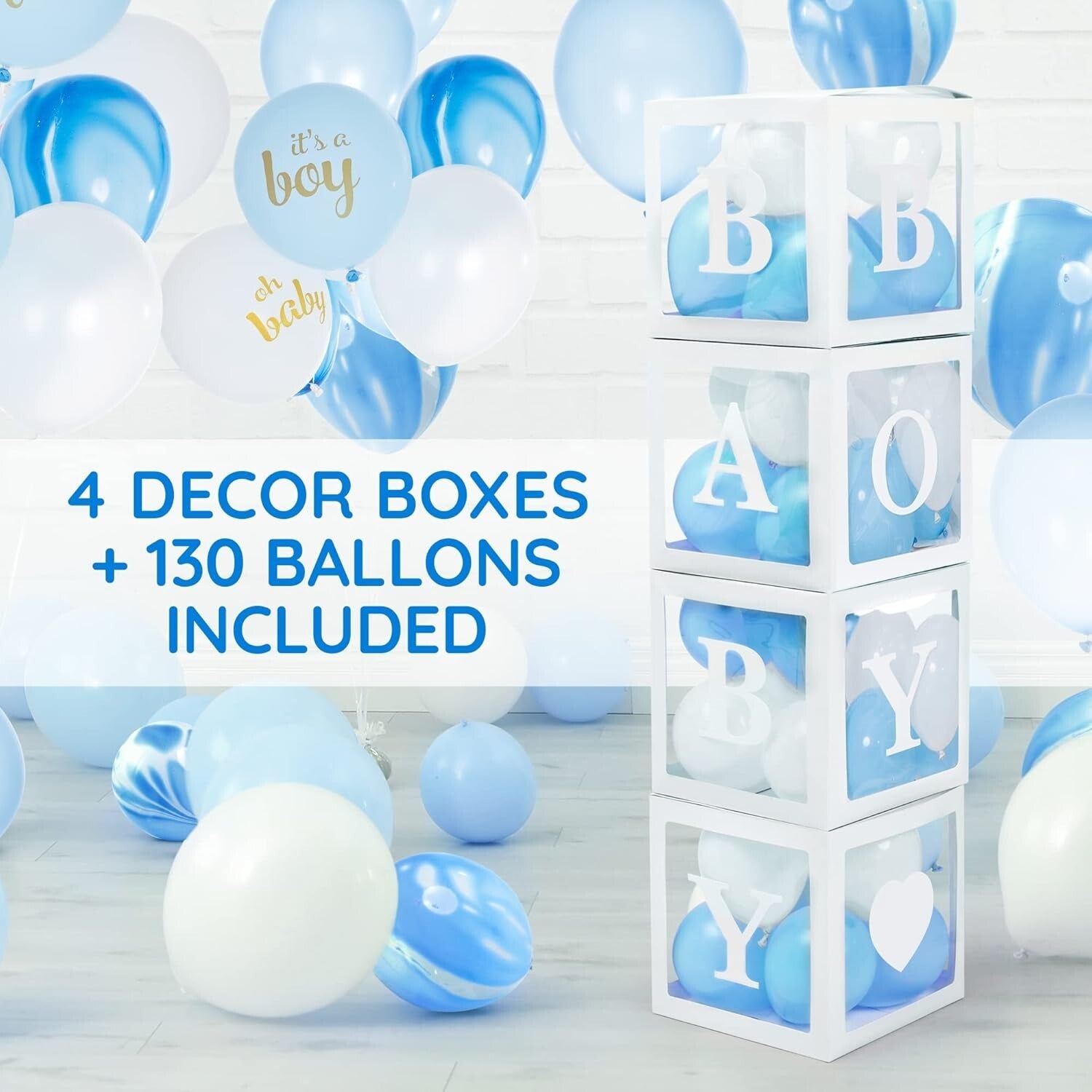 Complete Baby Boy Shower Decoration Kit - Balloon Arch, Centerpieces & More