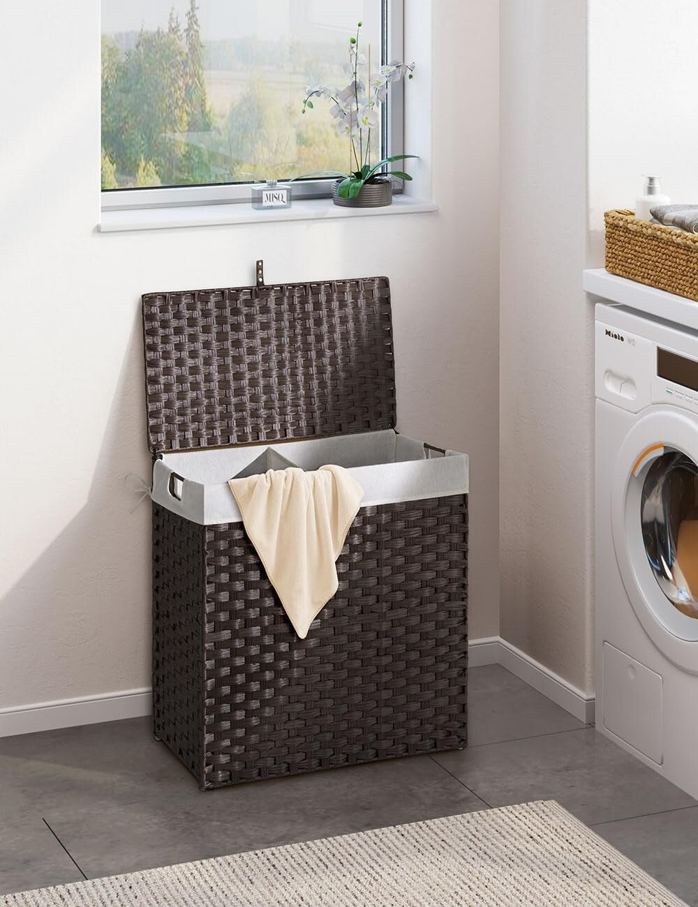 Collapsible Brown Laundry Basket with Removable Liners - No Install Needed