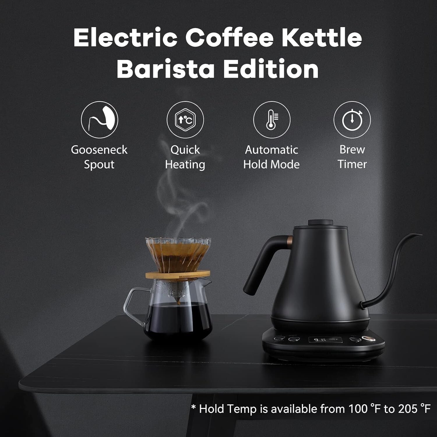 Elegant Black Electric Kettle with LCD Display and Automatic Shut-Off Feature