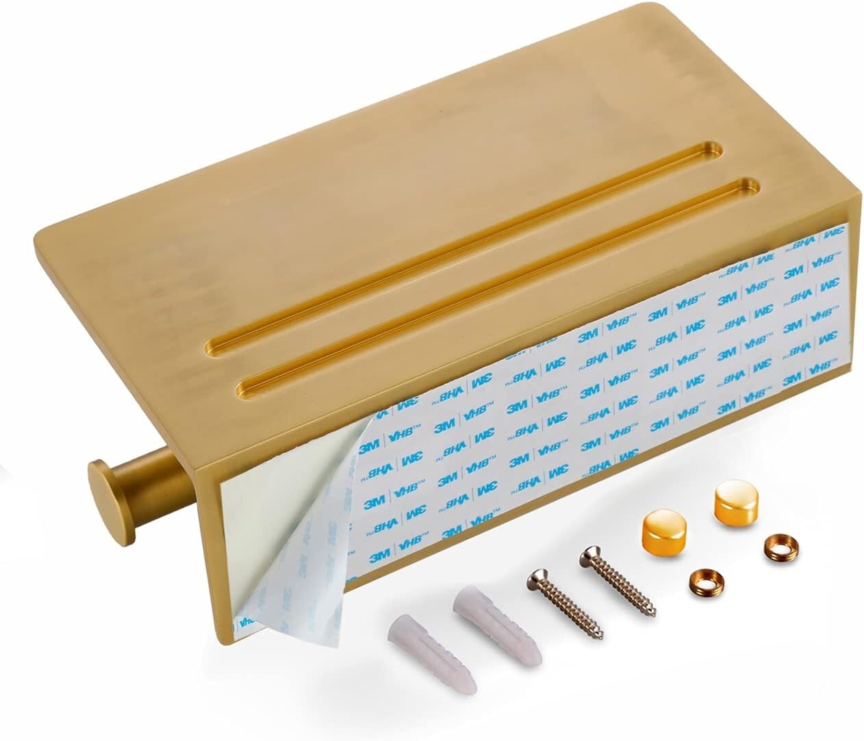 Elegant Wall-Mounted Double Roll Toilet Paper Holder with Shelf - Quick Install